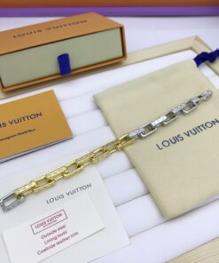 Louis Vuitton Monogram Chain Bracelet Silver Gold For Men M1555M - Image 4