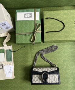 Gucci Dionysus Small Shoulder Bag 10in/ 25cm Beige/ Blue GG Supreme Canvas Antique Silver Hardware For Women 499623 K9GSN 4075 - Image 3