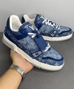 Louis Vuitton Trainer Sneaker Rubber Monogram Denim Blue Virgil Abloh For Men LV - Image 9