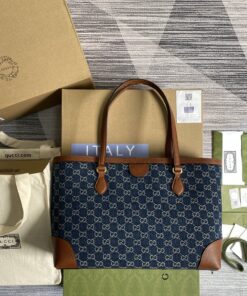 Gucci Ophidia GG Medium Tote Dark Blue And Ivory Eco Washed Organic GG Jacquard Denim For Women 15in/38cm GG 631685 2KQGG 8375 - Image 4