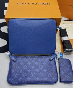 Louis Vuitton Trio Messenger Monogram Canvas And Taiga Cobalt Blue For Men, Men’s Bags, Shoulder And Crossbody Bags 9.8in/ 25cm LV M30848 - Image 16