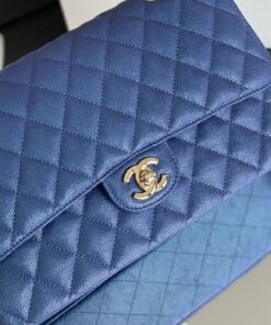 Chanel Classic Flap Bag Medium Crossbody 10in/ 25.5cm Blue Gold Hardware For Women - Image 3