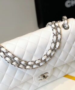 Alternative view of Chanel Classic Flap Bag Medium Crossbody 10in/ 25.5cm White Silver Hardware For Women