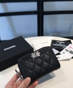 Chanel CO-CO Boy Flap Card Holder 11.5cm/4.5in Silver Hardware For Women Black