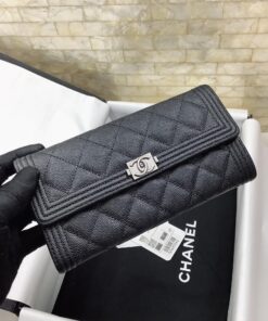 Chanel CO-CO Long Flap Wallet in Black with Silver Hardware for Women, 19.5cm/7.7in