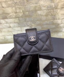 Chanel CO-CO Card Holder Wallet 10cm/4in Silver Hardware For Women Black