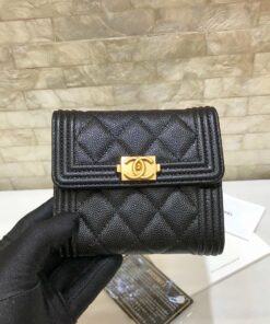 Chanel Boy Flap Wallet 4.5in/ 11.5cm Black Gold Hardware For Women
