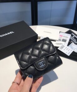 Chanel CO-CO Classic Card Holder 10.5cm/4.1in Silver Hardware For Women Black
