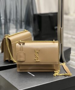 Alternative view of Saint Laurent Sunset Chain Medium Crossbody Bag 8.6in/ 22cm Dark Beige Gold Hardware For Women 442906D420W2721