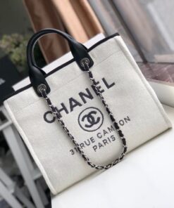 Chanel Deauville Tote Bag 15.2in/ 39cm White Silver Hardware For Women AS3257