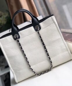 Alternative view of Chanel Deauville Tote Bag 15.2in/ 39cm White Silver Hardware For Women AS3257