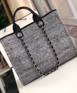 Alternative view of Chanel Deauville Tote Bag 15in/ 38cm Black/Grey Canvas Silver Hardware For Women