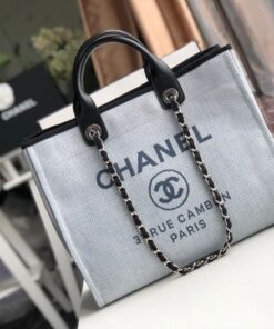 Chanel Deauville Tote Bag 15in/ 38cm White Gray Silver Hardware For Women A66941