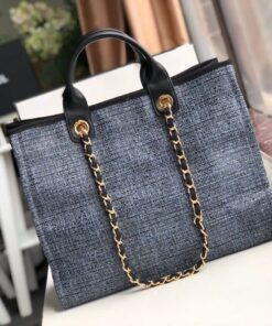 Alternative view of Chanel Deauville Tote Bag 15in/ 38cm Dust Blue Gold Hardware For Women A66941
