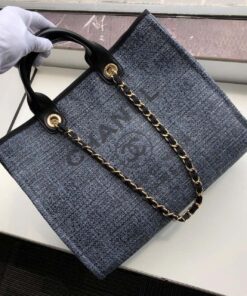 Chanel Deauville Tote Bag 15in/ 38cm Dust Blue Gold Hardware For Women A66941 - Image 3