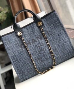 Chanel Deauville Tote Bag 15in/ 38cm Dust Blue Gold Hardware For Women A66941