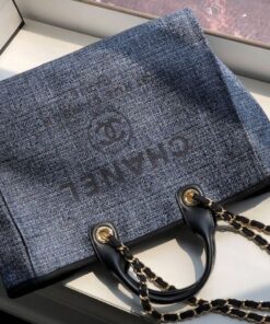 Chanel Deauville Tote Bag 15in/ 38cm Dust Blue Gold Hardware For Women A66941 - Image 6