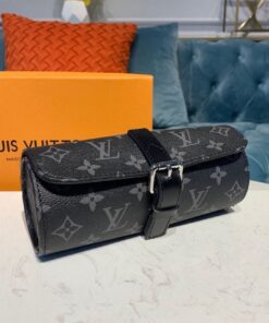 Louis Vuitton 3 Watch Case in Monogram Eclipse Canvas 7.9in/20cm LV M43385 - Image 4
