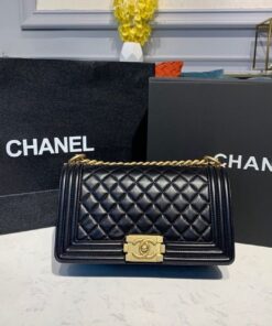 Chanel Boy Medium Crossbody Bag 9.8in/ 25cm Black Gold Hardware For Women A67086