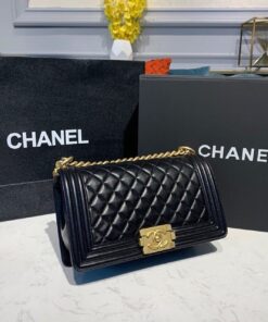 Alternative view of Chanel Boy Medium Crossbody Bag 9.8in/ 25cm Black Gold Hardware For Women A67086