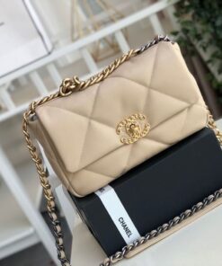 Chanel 19 Flap Bag Small Crossbody 10.2in/ 26cm Beige For Women - Image 5