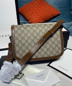 Gucci Horsebit 1955 Shoulder Bag Beige/Ebony GG Supreme Canvas With Brown For Women 9.8in/25cm GG 602204 92TCG 8563 - Image 7