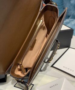 Gucci Horsebit 1955 Shoulder Bag Beige/Ebony GG Supreme Canvas With Brown For Women 9.8in/25cm GG 602204 92TCG 8563 - Image 8