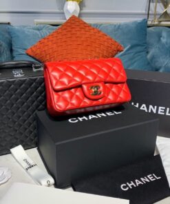 Chanel Flap Bag Mini Crossbody 7.8in/ 20cm Red Gold Hardware For Women A69900
