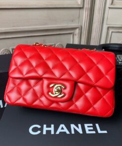 Chanel Flap Bag Mini Crossbody 7.8in/ 20cm Red Gold Hardware For Women A69900 - Image 17