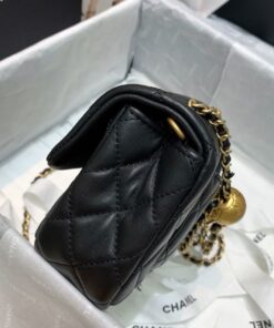 Chanel Flap Bag With CC Ball On Strap Mini Crossbody 7.8in/ 20cm Black Gold Hardware For Women AS1787 - Image 4