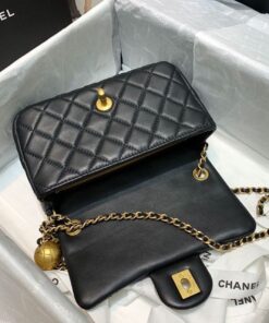 Chanel Flap Bag With CC Ball On Strap Mini Crossbody 7.8in/ 20cm Black Gold Hardware For Women AS1787 - Image 7