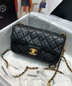 Chanel Flap Bag With CC Ball On Strap Mini Crossbody 7.8in/ 20cm Black Gold Hardware For Women AS1787 - Image 6