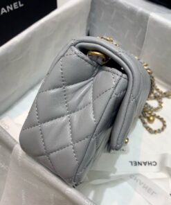 Chanel Flap Bag With CC Ball On Strap Mini Crossbody 7.8in/ 20cm Grey Gold Hardware For Women AS1787 - Image 6