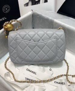 Chanel Flap Bag With CC Ball On Strap Mini Crossbody 7.8in/ 20cm Grey Gold Hardware For Women AS1787 - Image 4