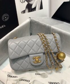 Alternative view of Chanel Flap Bag With CC Ball On Strap Mini Crossbody 7.8in/ 20cm Grey Gold Hardware For Women AS1787