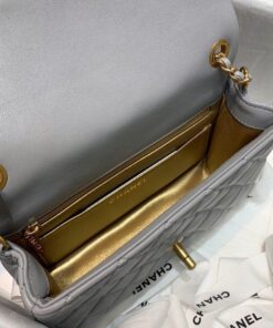 Chanel Flap Bag With CC Ball On Strap Mini Crossbody 7.8in/ 20cm Grey Gold Hardware For Women AS1787 - Image 9