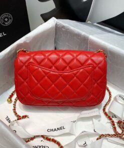 Chanel Flap Bag With CC Ball On Strap Mini Crossbody 7.8in/ 20cm Red Gold Hardware For Women AS1787 - Image 4