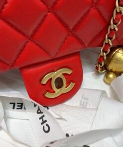 Chanel Flap Bag With CC Ball On Strap Mini Crossbody 7.8in/ 20cm Red Gold Hardware For Women AS1787 - Image 7