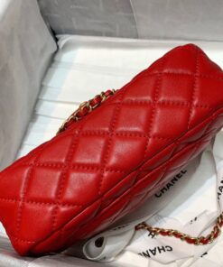 Chanel Flap Bag With CC Ball On Strap Mini Crossbody 7.8in/ 20cm Red Gold Hardware For Women AS1787 - Image 8