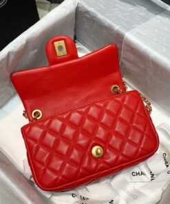 Chanel Flap Bag With CC Ball On Strap Mini Crossbody 7.8in/ 20cm Red Gold Hardware For Women AS1787 - Image 5