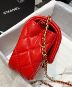 Chanel Flap Bag With CC Ball On Strap Mini Crossbody 7.8in/ 20cm Red Gold Hardware For Women AS1787 - Image 6