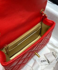 Chanel Flap Bag With CC Ball On Strap Mini Crossbody 7.8in/ 20cm Red Gold Hardware For Women AS1787 - Image 3