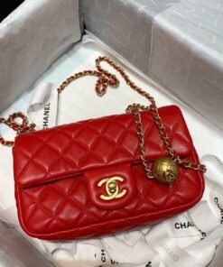Alternative view of Chanel Flap Bag With CC Ball On Strap Mini Crossbody 7.8in/ 20cm Red Gold Hardware For Women AS1787