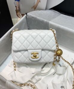 Alternative view of Chanel Flap Bag With CC Ball On Strap Mini Crossbody 6.6in/ 17cm White Gold Hardware For Women AS1786