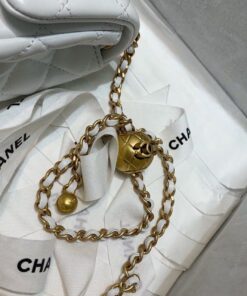 Chanel Flap Bag With CC Ball On Strap Mini Crossbody 6.6in/ 17cm White Gold Hardware For Women AS1786 - Image 3