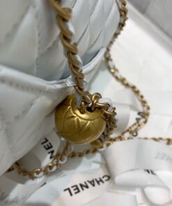 Chanel Flap Bag With CC Ball On Strap Mini Crossbody 6.6in/ 17cm White Gold Hardware For Women AS1786 - Image 4