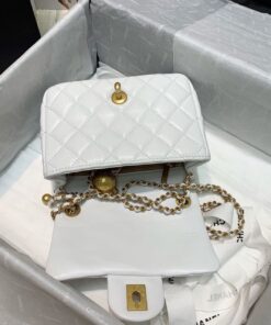 Chanel Flap Bag With CC Ball On Strap Mini Crossbody 6.6in/ 17cm White Gold Hardware For Women AS1786 - Image 5