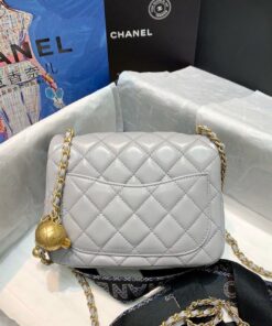 Chanel Classic Flap Bag With Charm Chain Mini Crossbody 7in/ 17cm Grey Gold Hardware For Women - Image 4