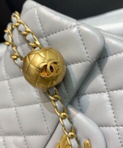Chanel Classic Flap Bag With Charm Chain Mini Crossbody 7in/ 17cm Grey Gold Hardware For Women - Image 5