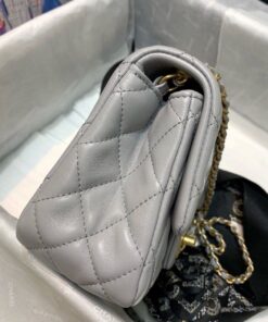 Chanel Classic Flap Bag With Charm Chain Mini Crossbody 7in/ 17cm Grey Gold Hardware For Women - Image 8